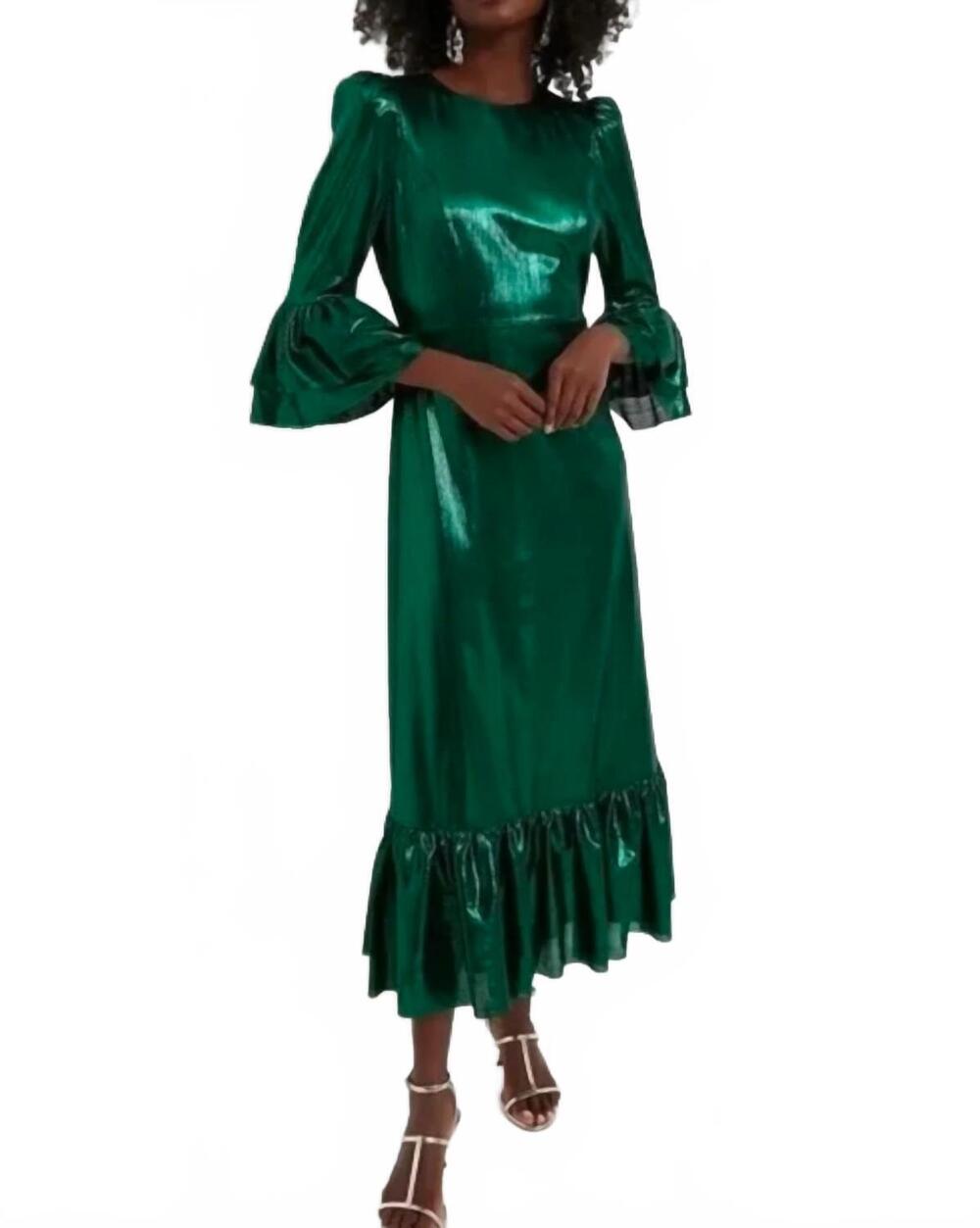 NEW TUCKERNUCK lillith crinkle lurex maxi dress in emerald green